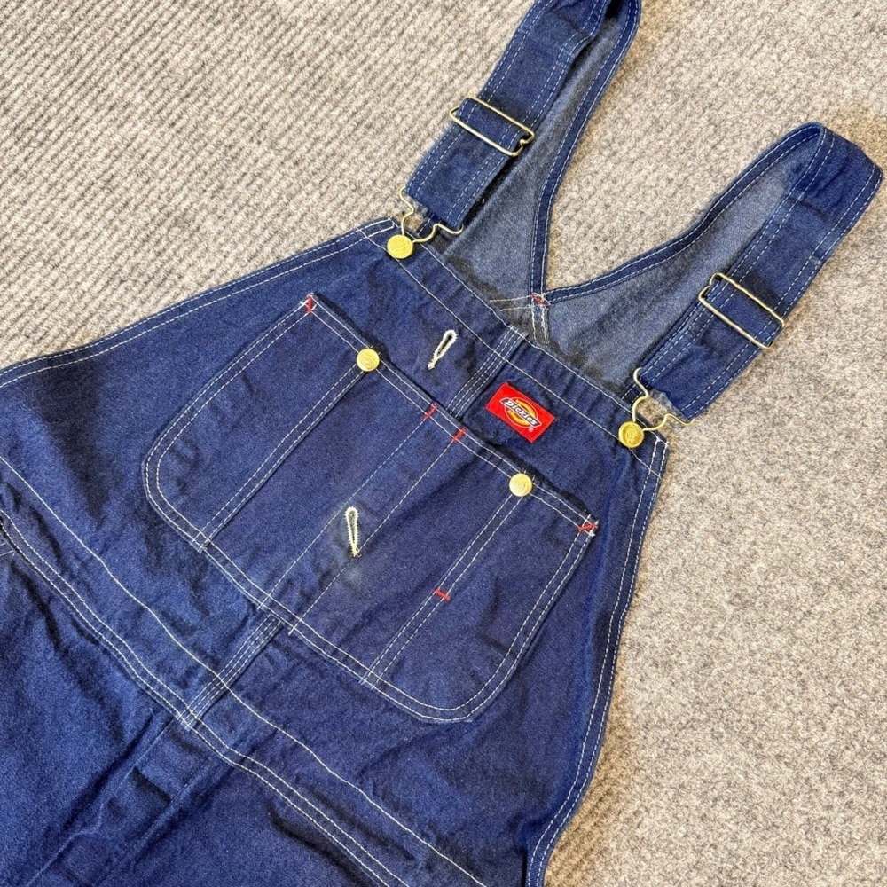 Dickies Mens Indigo Blue Denim Overalls Straight Leg Workwear Utility Pants 34W